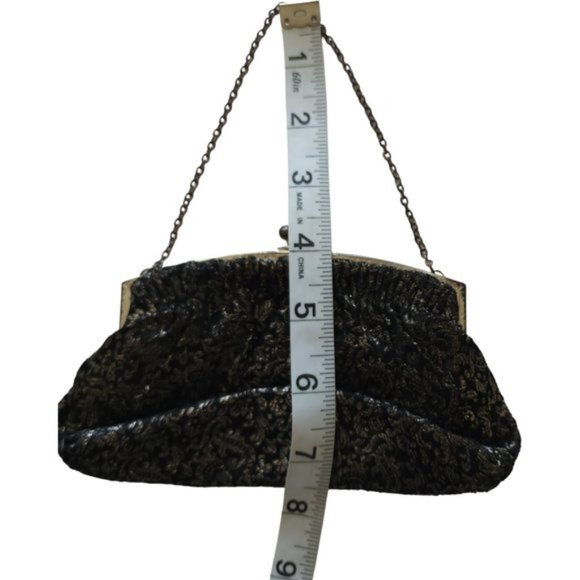 Vintage black and gold evening bag with kiss closure - Picture 4 of 6